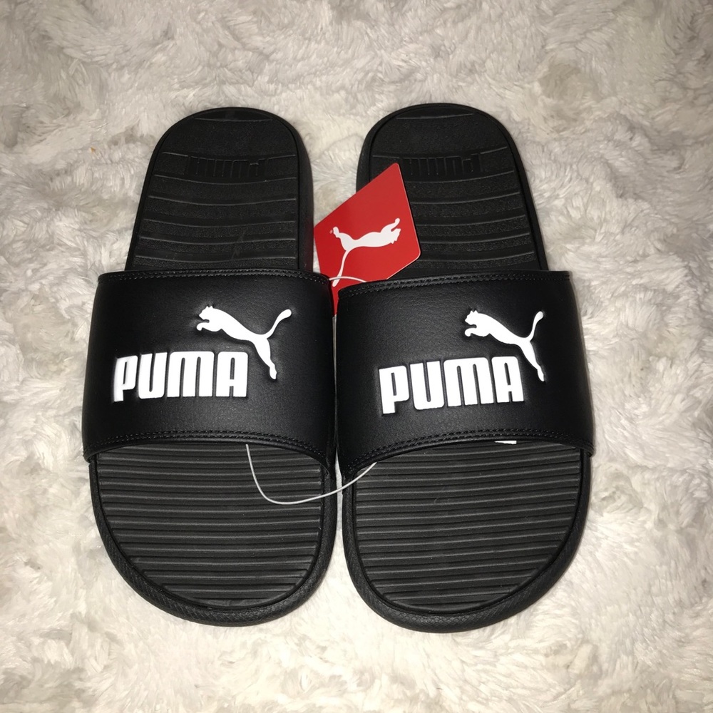 PUMA Cool Cat Slides Black White Logo